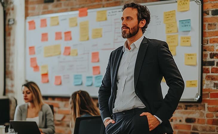 confident man in a suit in the office