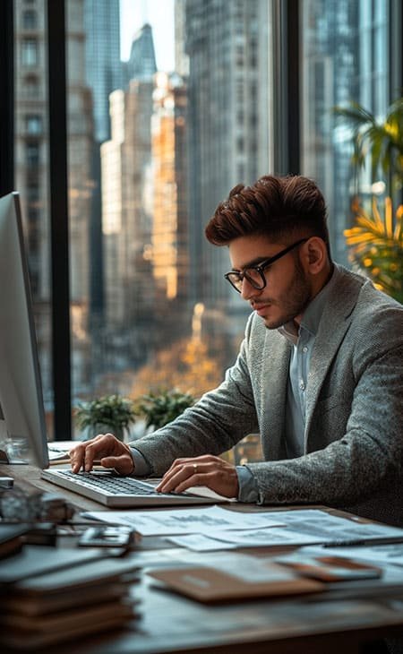 man working on the computer in an office