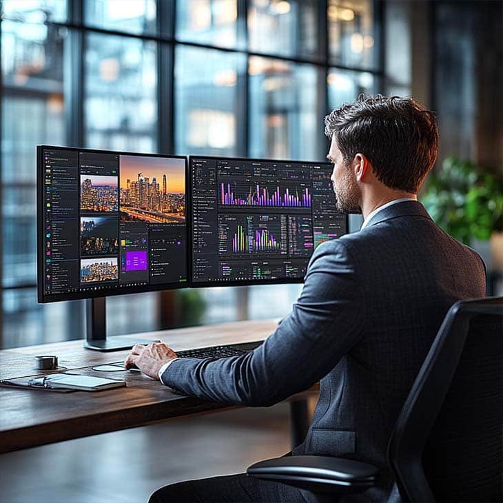 businessman in a suit using a computer
