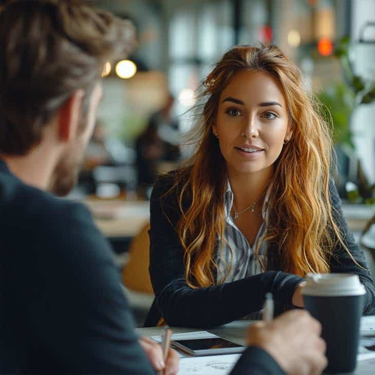 woman talking to a man